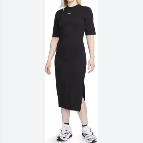 Nike Dresses & Skirts - Nike Black Crewneck Midi Dress with Side Slit